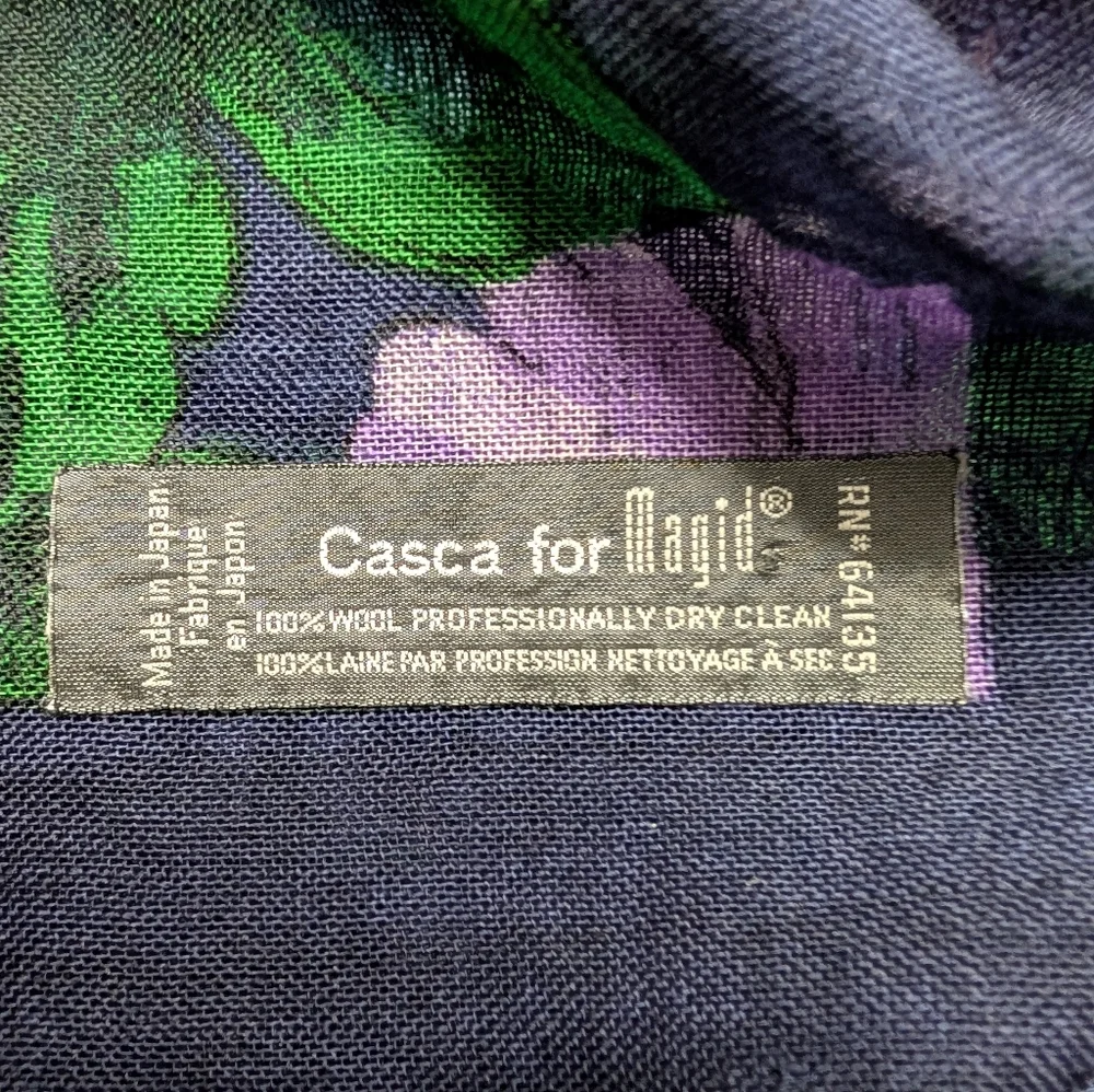 Casca For Majid Blue Purple And Green Wool Floral‎ Scarf
